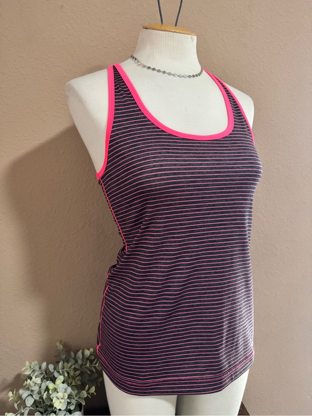 GAP Black and Neon Pink Striped Racerback Athletic Tank